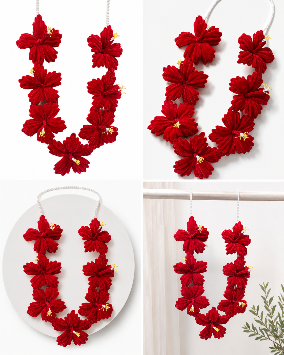Red Velvet Hibiscus Flower Garland