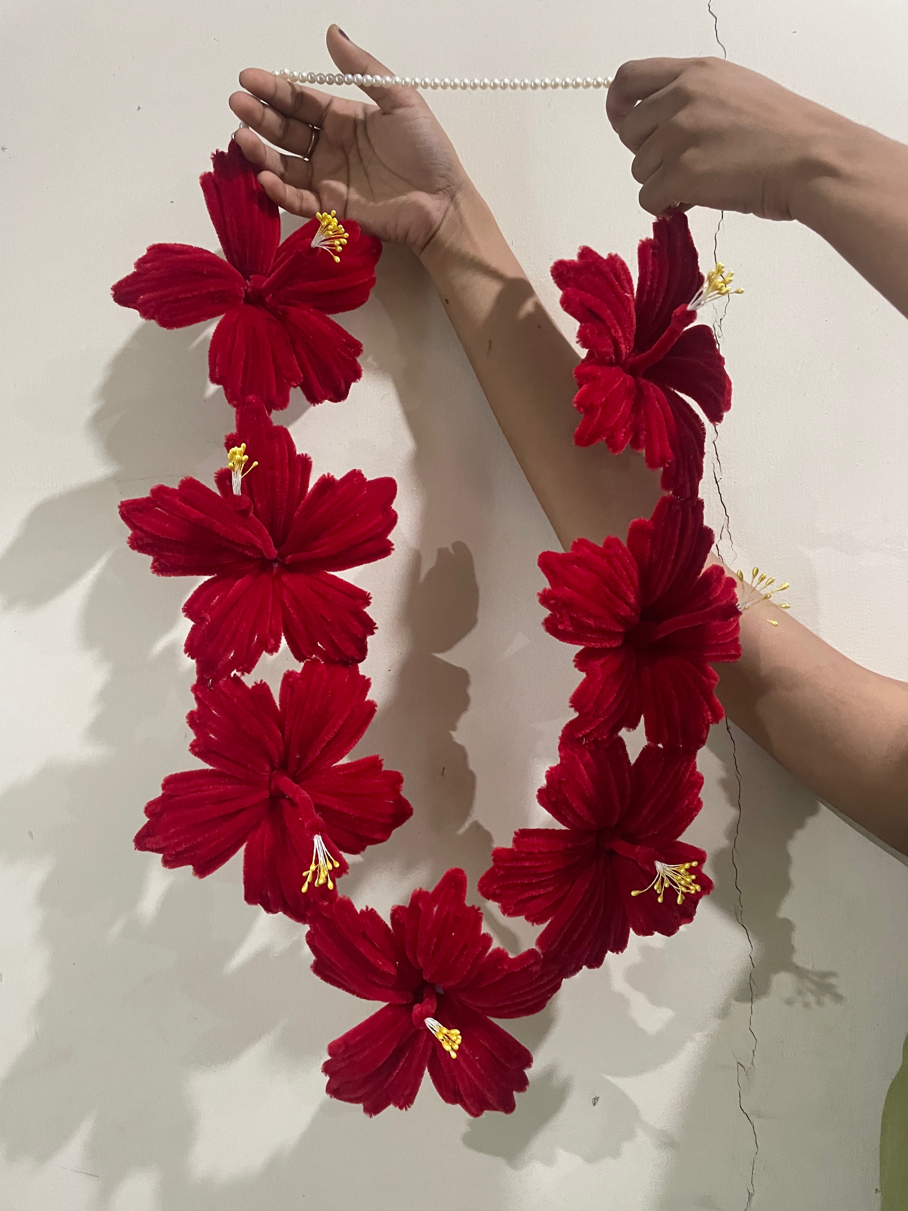 Red Velvet Hibiscus Flower Garland
